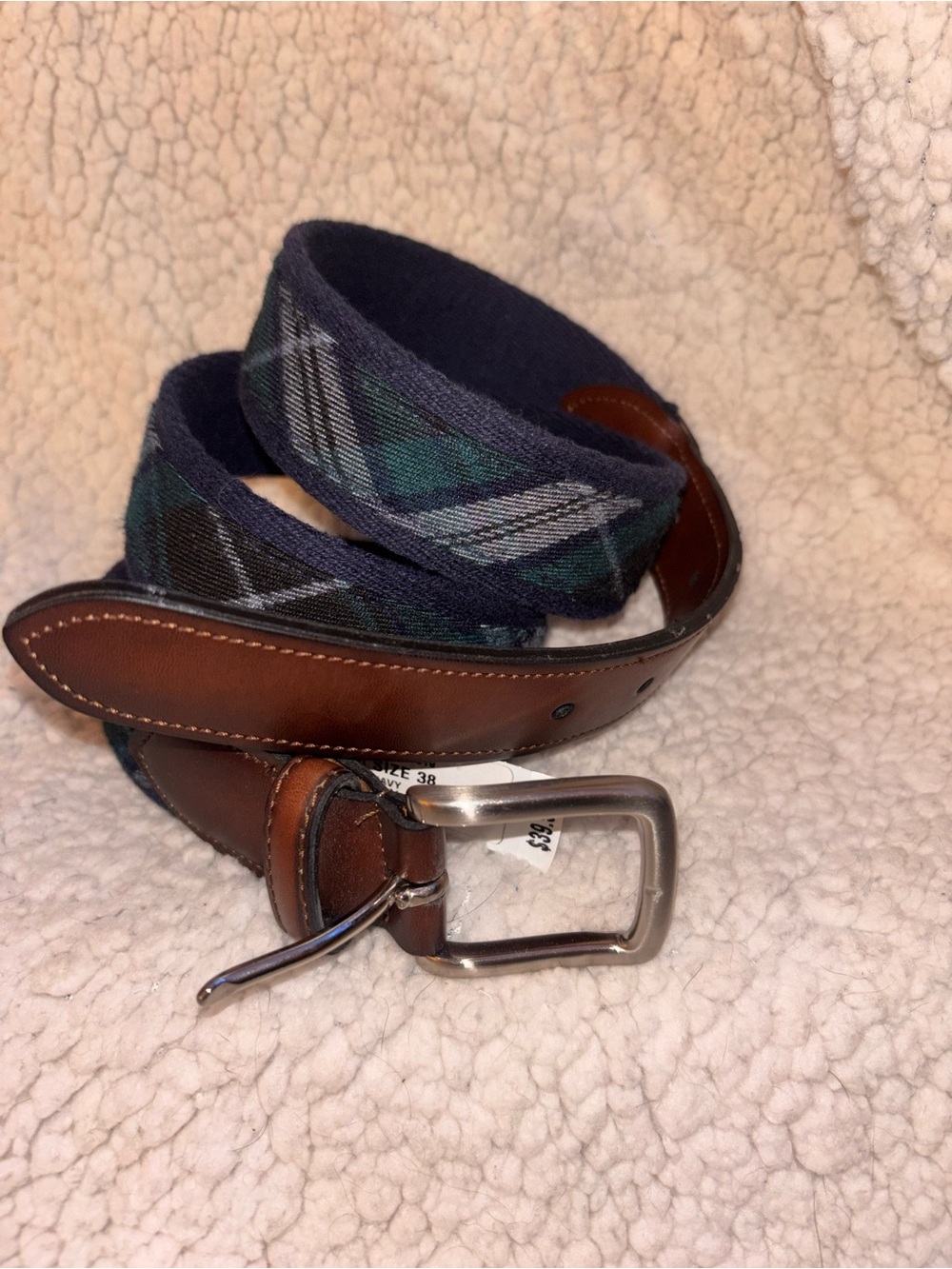 KIG Men’s Navy Tartan Plaid Belt Size 38 NWT